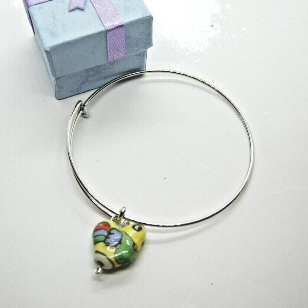 Colorful Ceramic Heart-Shaped Chicken Charm Bangle